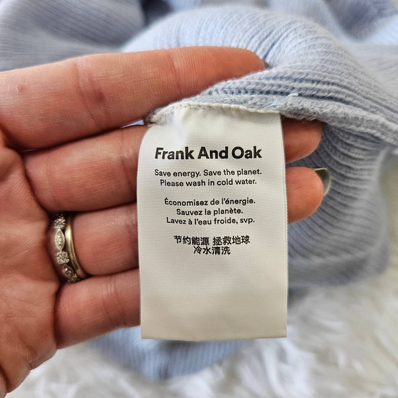 Frank &‎ Oak Blue 100% Merino Wool Asymmetrical Hem Turtleneck Sweater. Size XXS - Picture 9 of 10